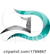 Persian Green And Black Glossy Letter D Icon With Wavy Curves