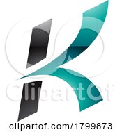 Poster, Art Print Of Persian Green And Black Glossy Italic Arrow Shaped Letter K Icon