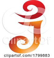 Poster, Art Print Of Orange And Red Glossy Swirl Shaped Letter J Icon