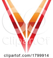 Poster, Art Print Of Orange And Red Glossy Striped Shaped Letter V Icon