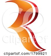 Poster, Art Print Of Orange And Red Glossy Wavy Shaped Letter R Icon