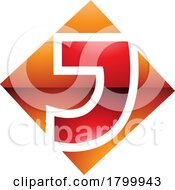 Orange And Red Glossy Square Diamond Shaped Letter J Icon