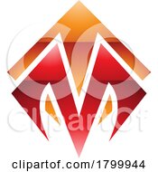Poster, Art Print Of Orange And Red Glossy Square Diamond Shaped Letter M Icon