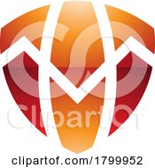 Orange And Red Glossy Shield Shaped Letter T Icon