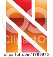 Poster, Art Print Of Orange And Red Glossy Rectangle Shaped Letter N Icon