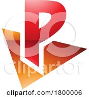 Poster, Art Print Of Orange And Red Glossy Letter P Icon With A Triangle