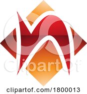 Poster, Art Print Of Orange And Red Glossy Letter N Icon With A Square Diamond Shape