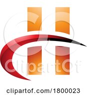 Poster, Art Print Of Orange And Red Glossy Letter H Icon With Vertical Rectangles And A Swoosh