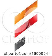 Poster, Art Print Of Orange And Red Glossy Letter F Icon With Diagonal Stripes