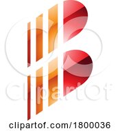 Poster, Art Print Of Orange And Red Glossy Letter B Icon With Vertical Stripes