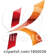 Poster, Art Print Of Orange And Red Glossy Italic Arrow Shaped Letter K Icon