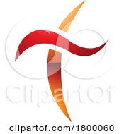 Poster, Art Print Of Orange And Red Glossy Curvy Sword Shaped Letter T Icon