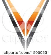 Poster, Art Print Of Orange And Black Glossy Striped Shaped Letter V Icon