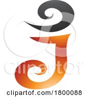 Poster, Art Print Of Orange And Black Glossy Swirl Shaped Letter J Icon