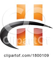 Poster, Art Print Of Orange And Black Glossy Letter H Icon With Vertical Rectangles And A Swoosh