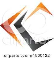 Poster, Art Print Of Orange And Black Glossy Letter C Icon With Pointy Tips
