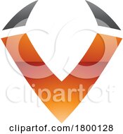 Poster, Art Print Of Orange And Black Glossy Horn Shaped Letter V Icon