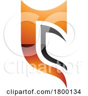 Poster, Art Print Of Orange And Black Glossy Half Shield Shaped Letter C Icon