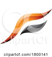 Poster, Art Print Of Orange And Black Glossy Flying Bird Shaped Letter F Icon