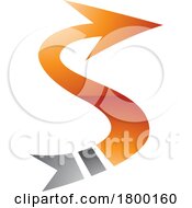 Orange And Black Glossy Arrow Shaped Letter S Icon