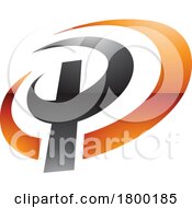 Orange And Black Glossy Oval Shaped Letter P Icon
