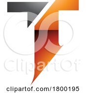 Poster, Art Print Of Orange And Black Glossy Split Shaped Letter T Icon