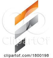 Orange And Grey Glossy Letter F Icon With Diagonal Stripes