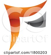 Poster, Art Print Of Orange And Black Wavy Glossy Paper Shaped Letter F Icon