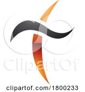 Poster, Art Print Of Orange And Black Glossy Curvy Sword Shaped Letter T Icon