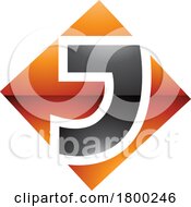 Poster, Art Print Of Orange And Black Glossy Square Diamond Shaped Letter J Icon