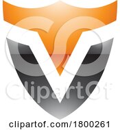 Orange And Black Glossy Shield Shaped Letter V Icon