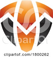 Orange And Black Glossy Shield Shaped Letter T Icon