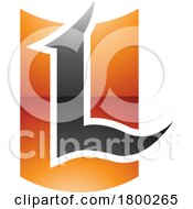 Orange And Black Glossy Shield Shaped Letter L Icon