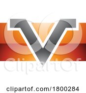 Orange And Black Glossy Rectangle Shaped Letter V Icon