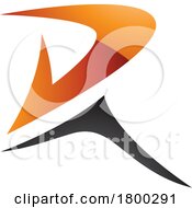 Orange And Black Glossy Pointy Tipped Letter R Icon