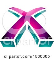 Magenta And Green Glossy 3d Shaped Letter X Icon