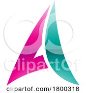 Magenta And Persian Green Glossy Paper Plane Shaped Letter A Icon