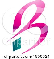 Poster, Art Print Of Magenta And Persian Green Slim Glossy Letter B Icon With Pointed Tips