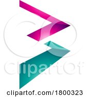 Magenta And Persian Green Glossy Zigzag Shaped Letter B Icon