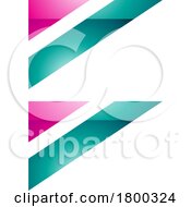 Magenta And Persian Green Glossy Triangular Flag Shaped Letter B Icon