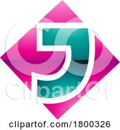 Poster, Art Print Of Magenta And Persian Green Glossy Square Diamond Shaped Letter J Icon