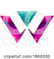 Magenta And Green Glossy Triangle Shaped Letter W Icon