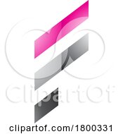Magenta And Grey Glossy Letter F Icon With Diagonal Stripes
