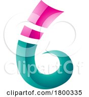 Poster, Art Print Of Magenta And Persian Green Curly Glossy Spike Shape Letter B Icon