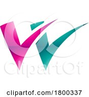 Magenta And Green Glossy Tick Shaped Letter W Icon