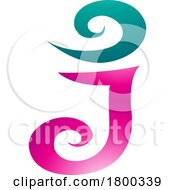 Poster, Art Print Of Magenta And Green Glossy Swirl Shaped Letter J Icon