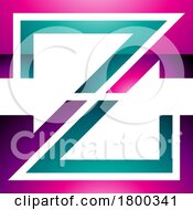 Magenta And Green Glossy Striped Shaped Letter Z Icon
