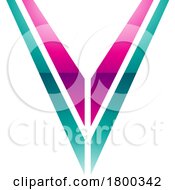 Poster, Art Print Of Magenta And Green Glossy Striped Shaped Letter V Icon