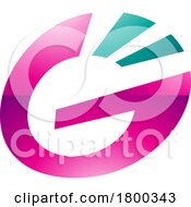 Poster, Art Print Of Magenta And Green Glossy Striped Oval Letter G Icon