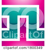 Magenta And Green Glossy Square Shaped Letter N Icon